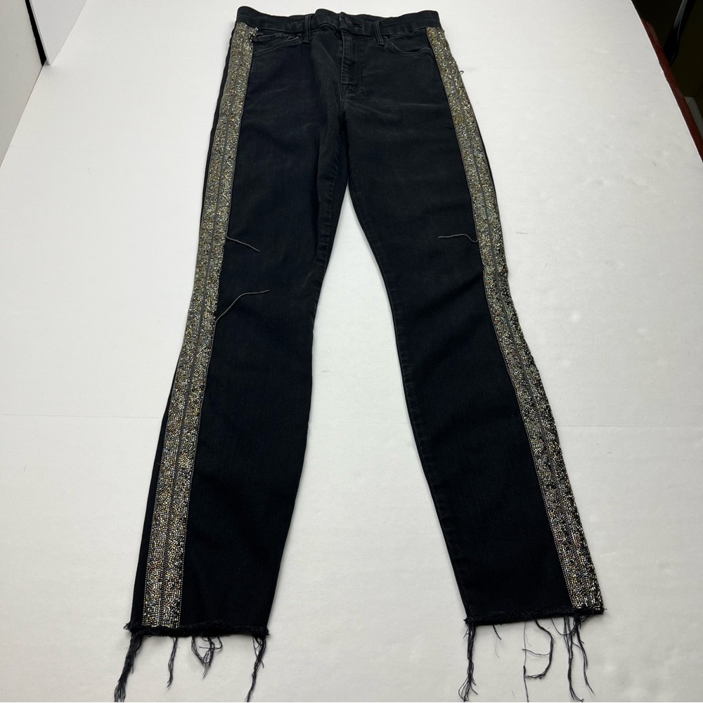 Mother High Waisted Looker Ankle Fray Guilty Flash SZ 26 Black Denim Jean *FLAW*